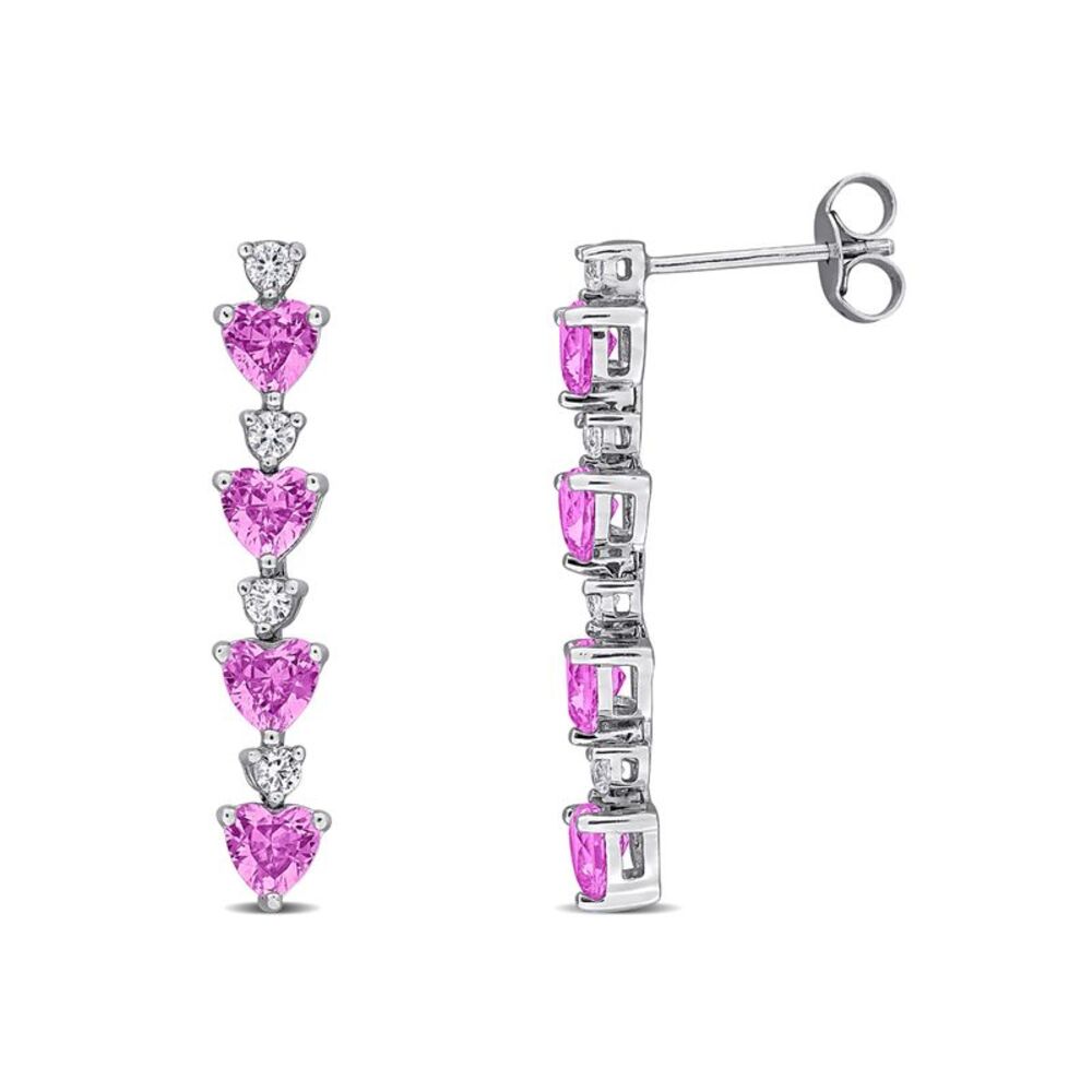 2.88 Carat (ctw) Lab-Created Pink & White Sapphire Dangle Heart Earrings Silver